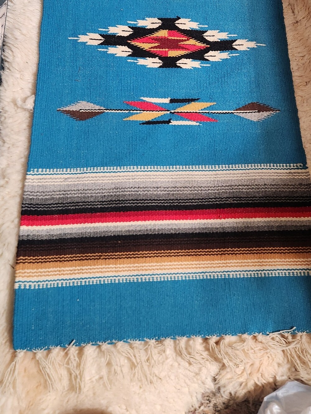 Native Turquoise Multicolor Southwestern Runner Rug